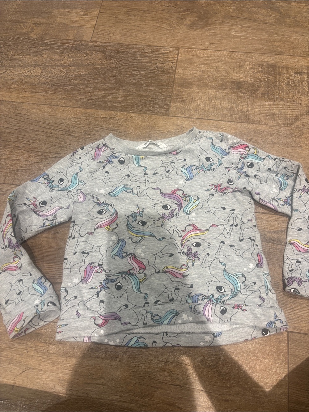 H&M Girls' Light Grey Unicorn Sweatshirt with Pastel Rainbow Mane
